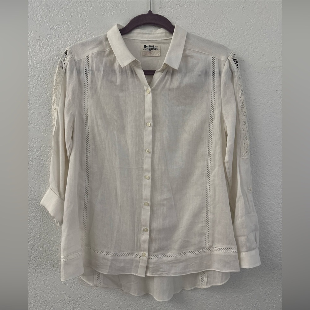 Anthropologie Holding Horses Embroidered Lace Crochet Blouse